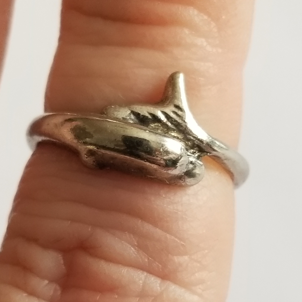 Dolphin wrap around ring size 5.5 5 1/2 silver tone metal porpoise
